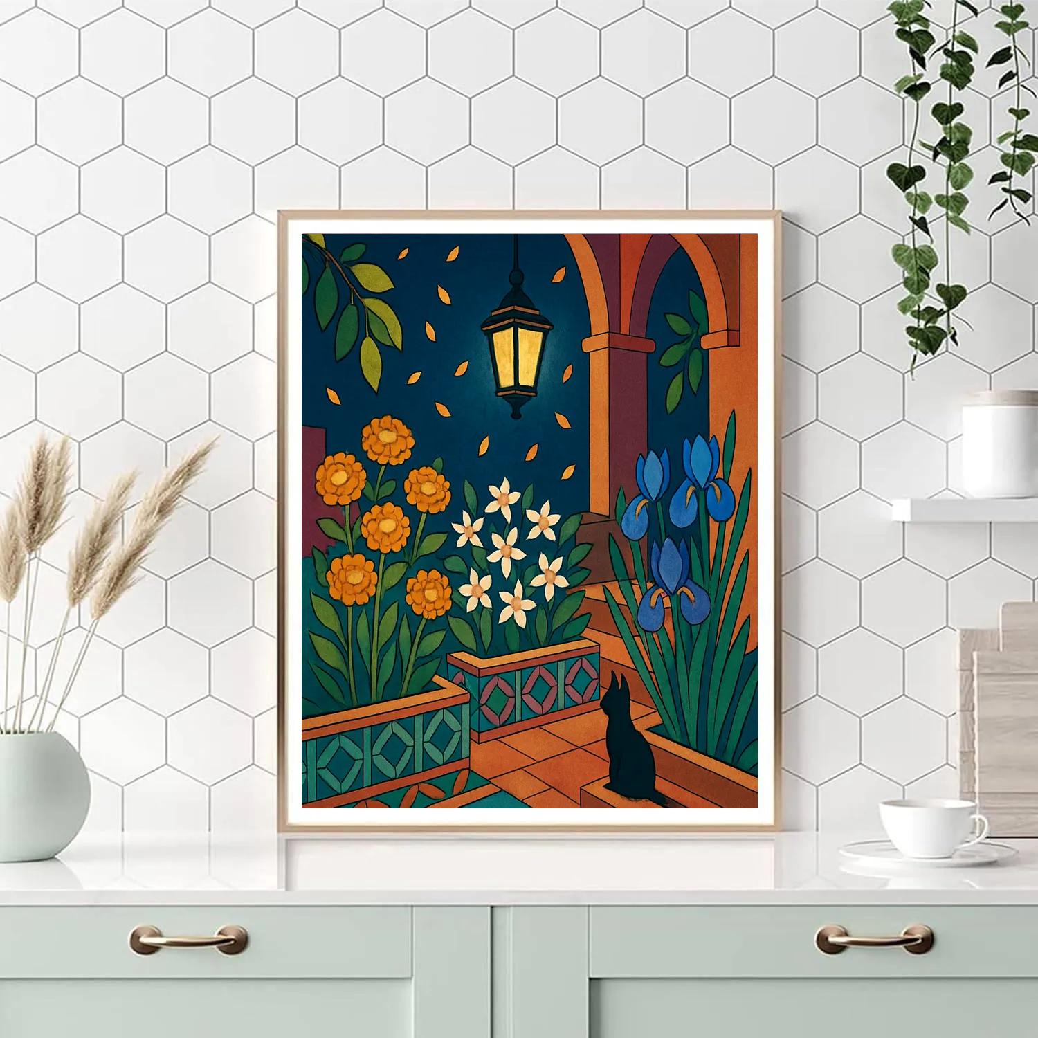 Lanternlit Courtyard In Floral Mosaic DIY paint by numbers