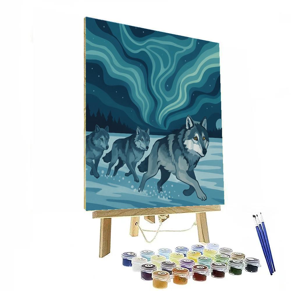 Aurora Cartography With Wolf Pack Paint by numbers art