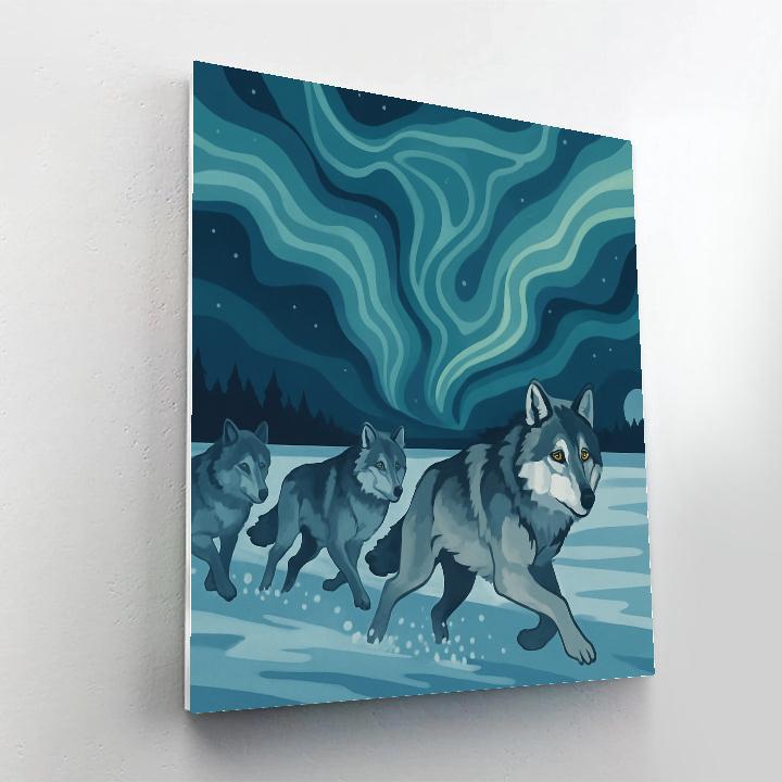 Aurora Cartography With Wolf Pack Paint by numbers art
