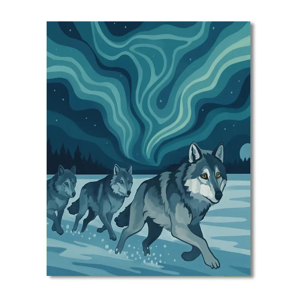 Aurora Cartography With Wolf Pack Paint by numbers art