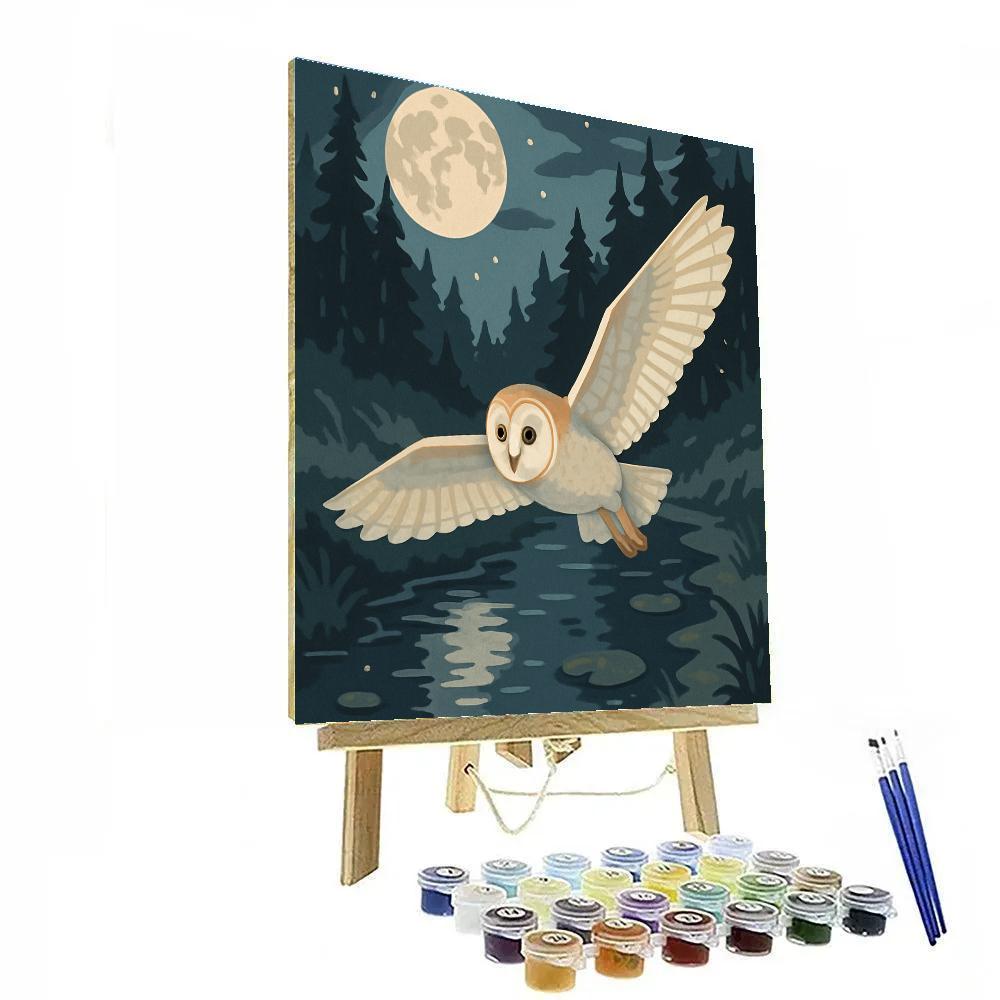 Moonlit Glade With Owl In Silent Flight Numbered painting kits