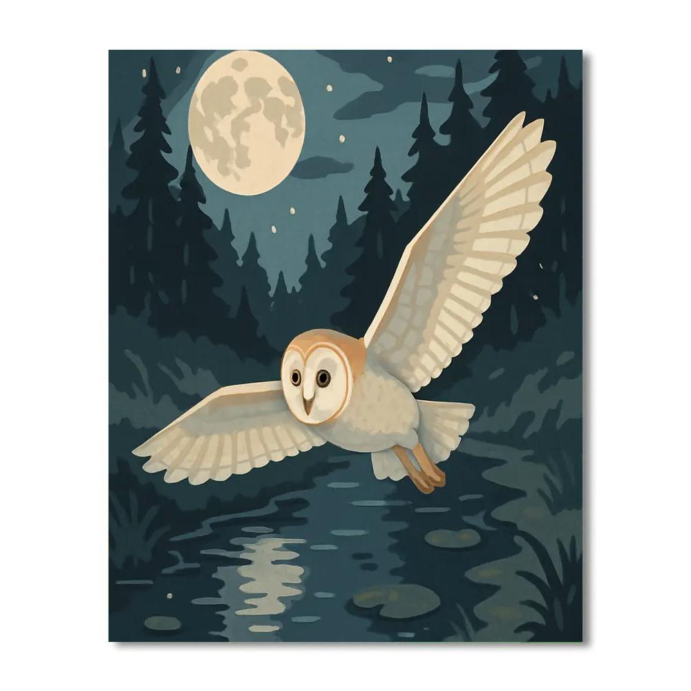 Moonlit Glade With Owl In Silent Flight Numbered painting kits