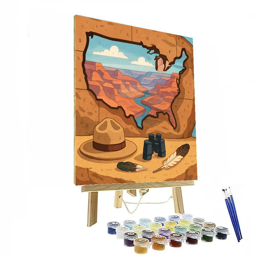 Grand Canyon Sunrise In USA Map Cutout paint by number