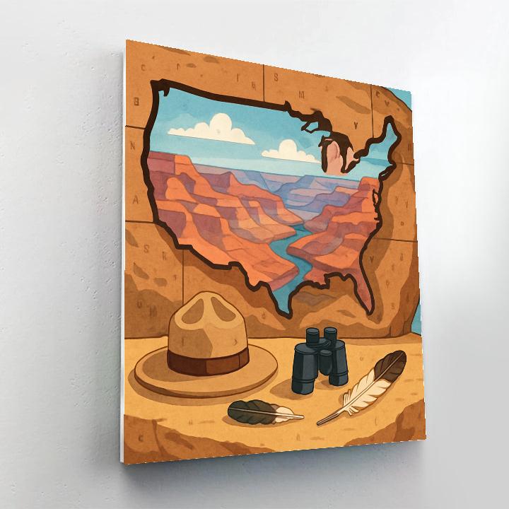 Grand Canyon Sunrise In USA Map Cutout paint by number