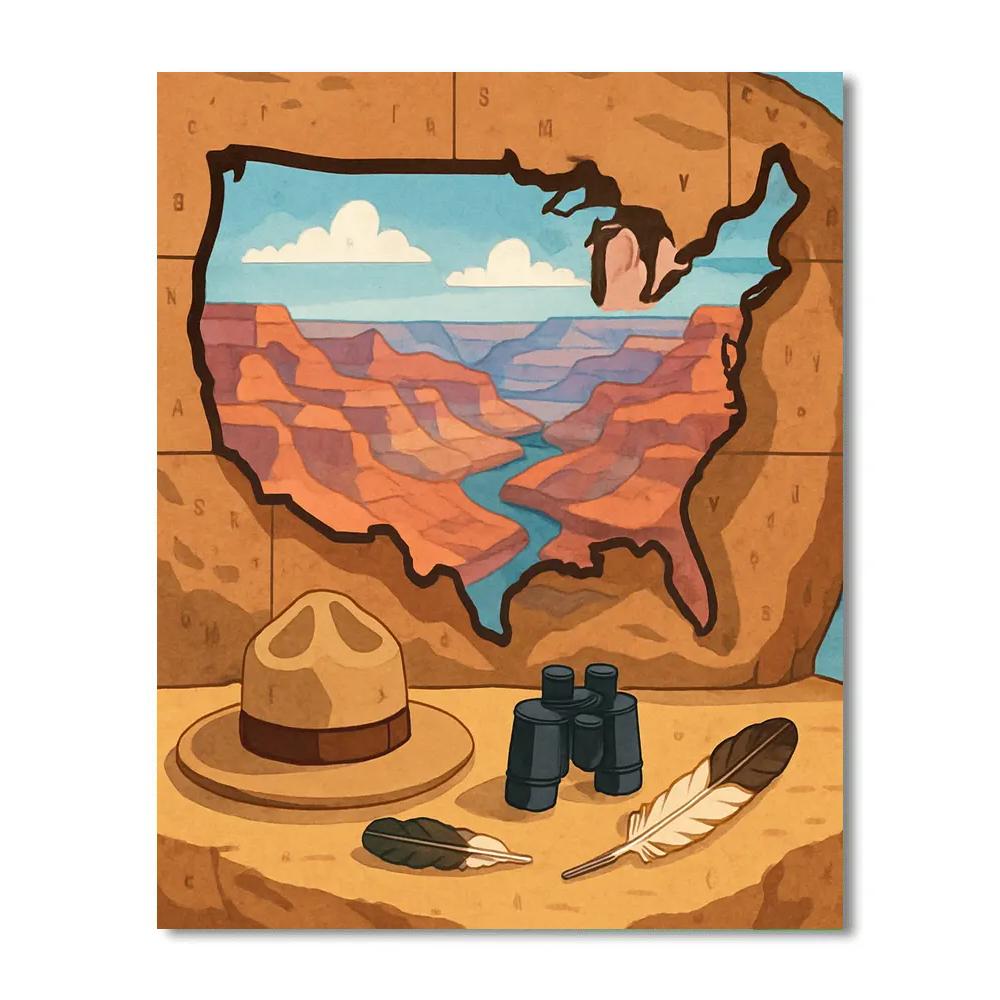 Grand Canyon Sunrise In USA Map Cutout paint by number