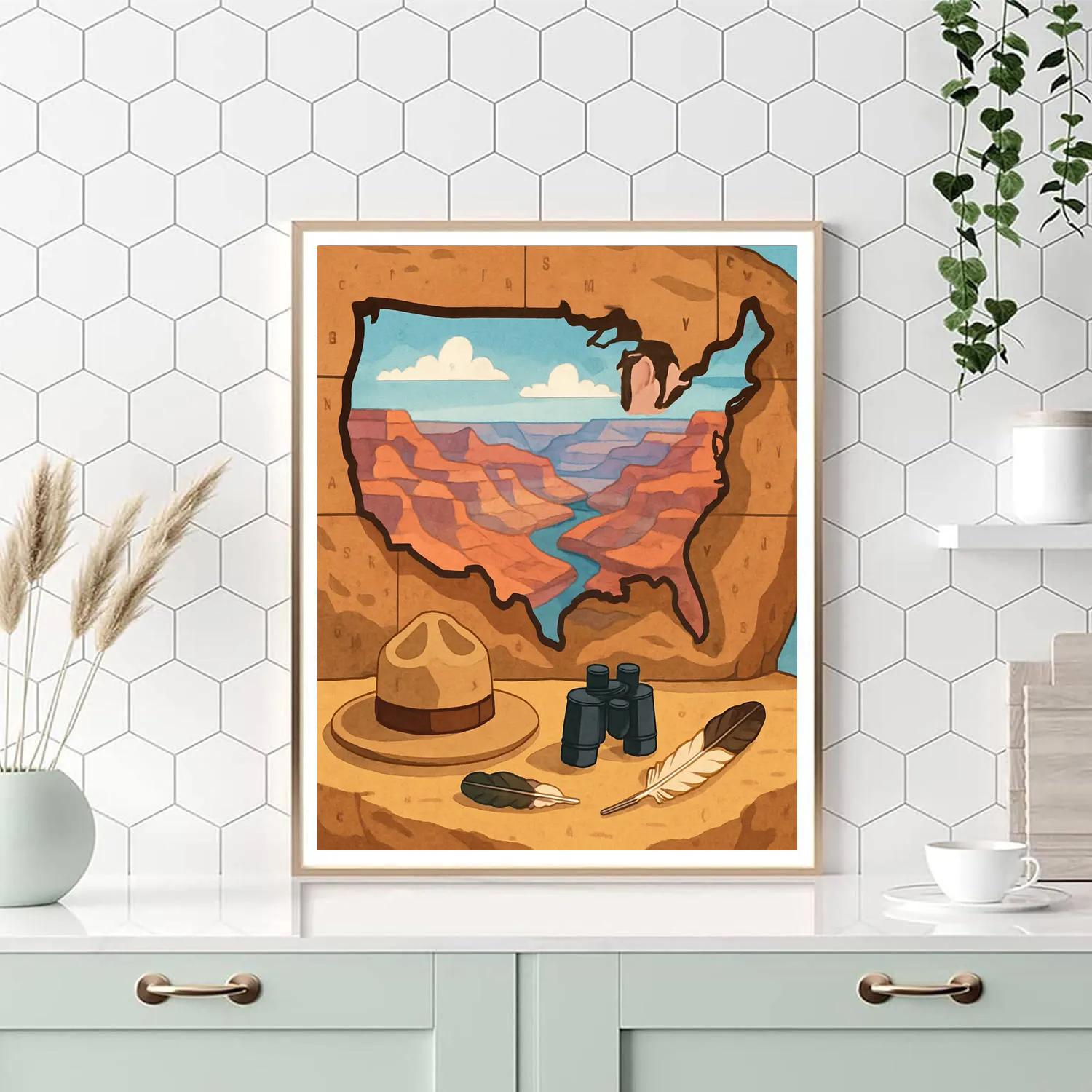 Grand Canyon Sunrise In USA Map Cutout paint by number