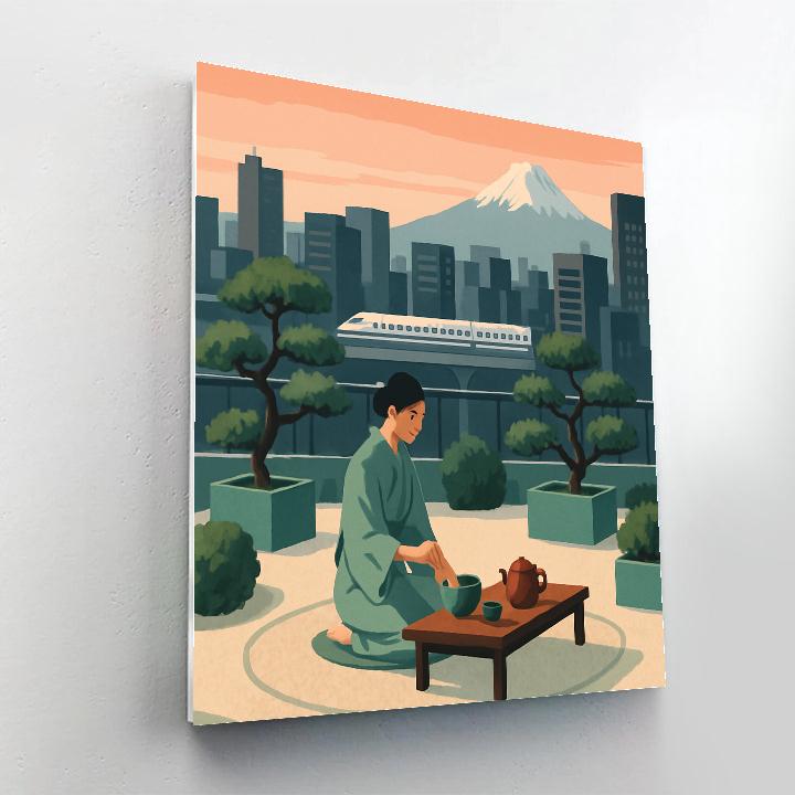 Rooftop Garden Tea Ceremony In Japan Paint by numbers kits