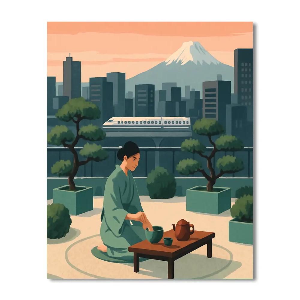 Rooftop Garden Tea Ceremony In Japan Paint by numbers kits
