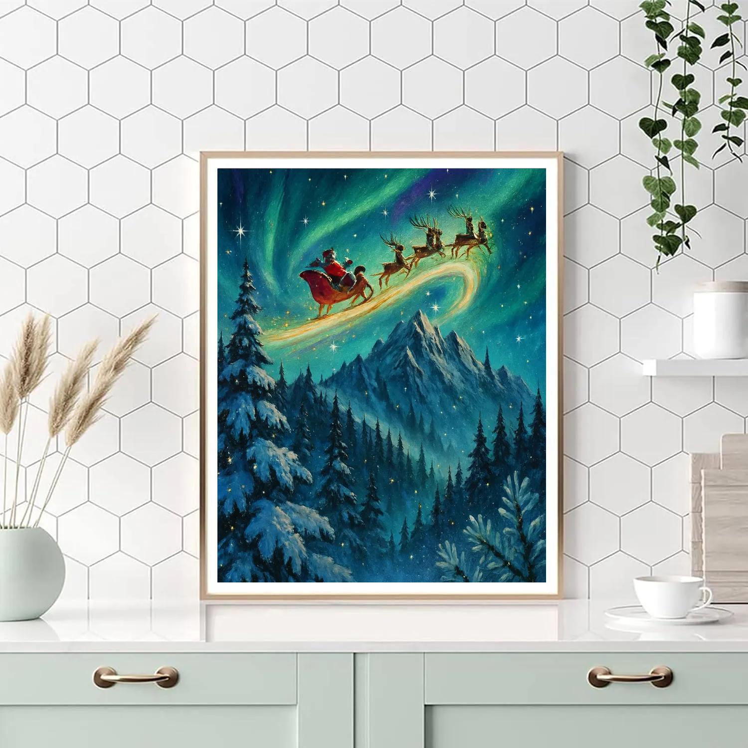 Aurora Sleigh Over Pine Ridge Painting by numbers kit