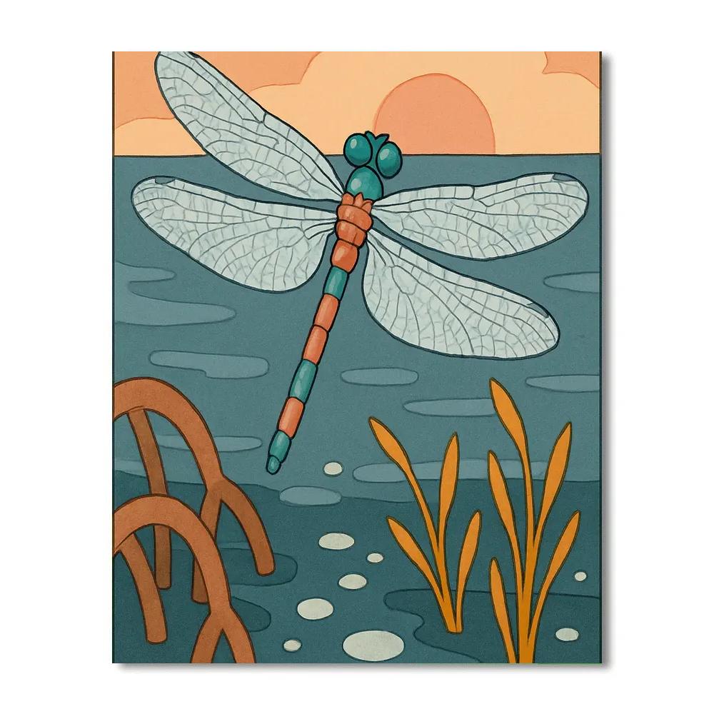 Dragonfly Over The Tidepool Marsh Paint by numbers art