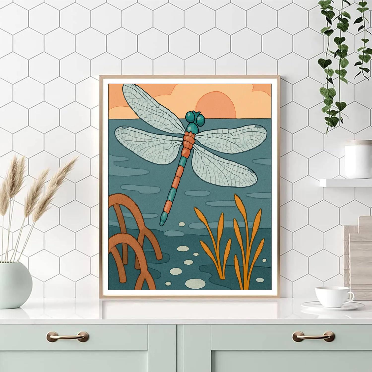 Dragonfly Over The Tidepool Marsh Paint by numbers art