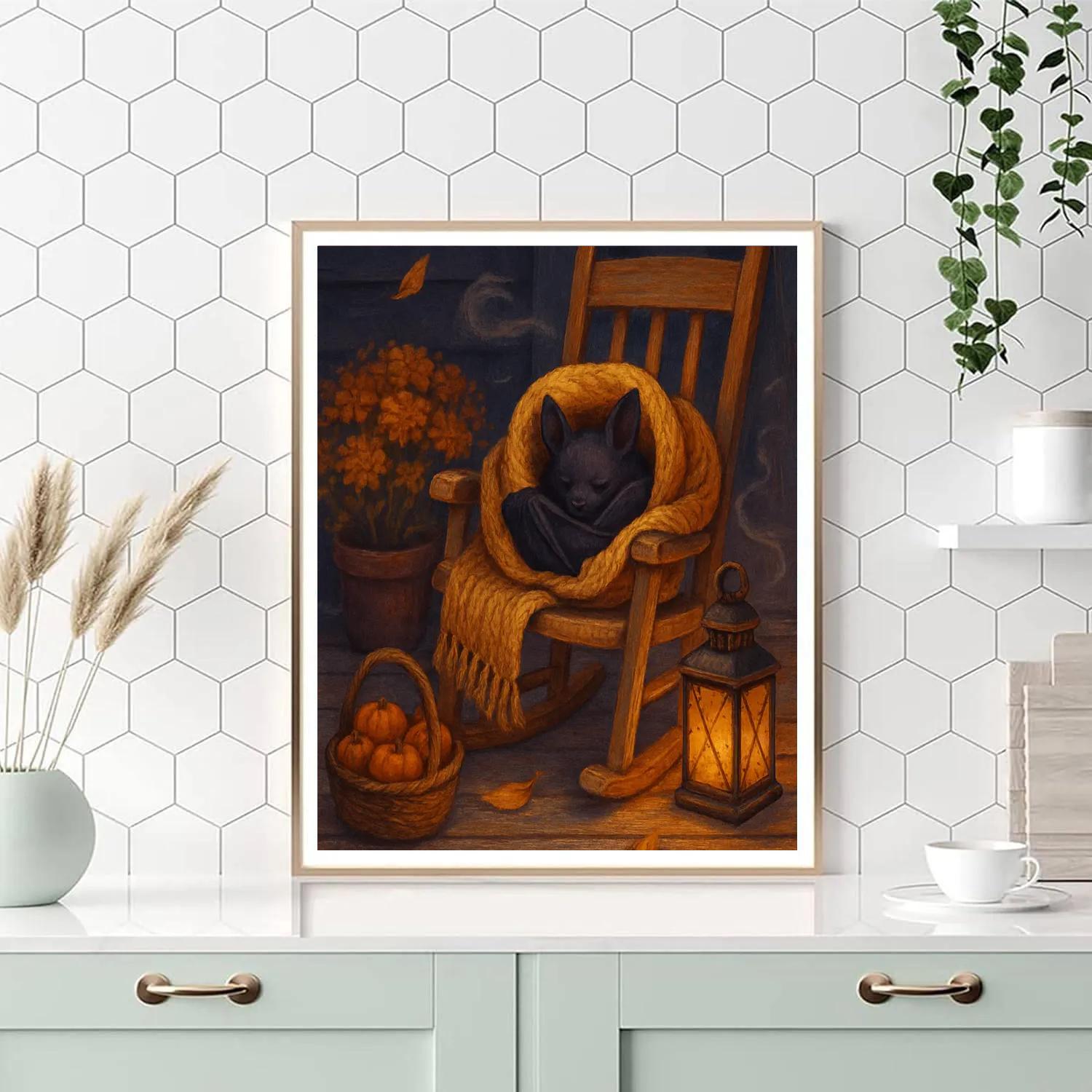 Autumn Porch With A Sleeping Bat Familiar Paint by numbers art