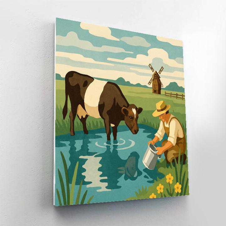 Windmill Reflections With Cow paint by numbers