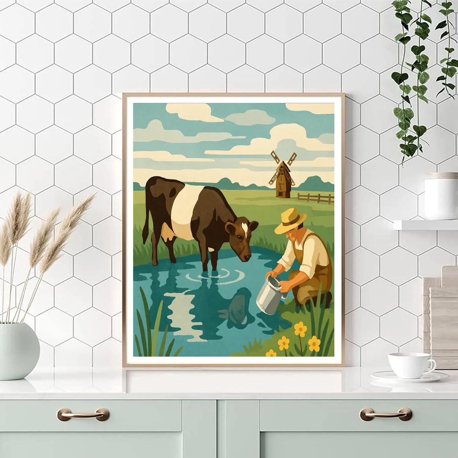 Windmill Reflections With Cow paint by numbers