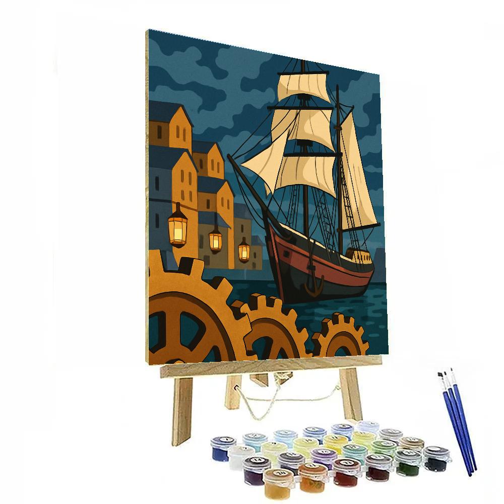 Clockwork Harbor With Ship Lanterns painting number kit