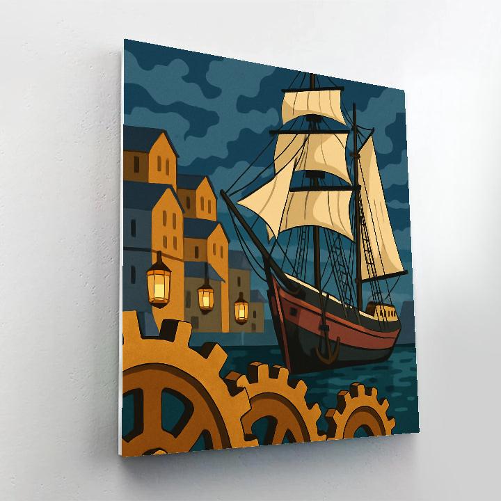 Clockwork Harbor With Ship Lanterns painting number kit