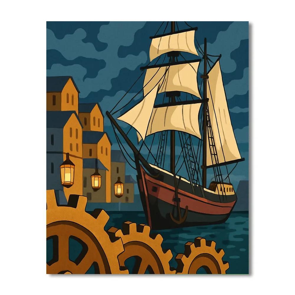 Clockwork Harbor With Ship Lanterns painting number kit