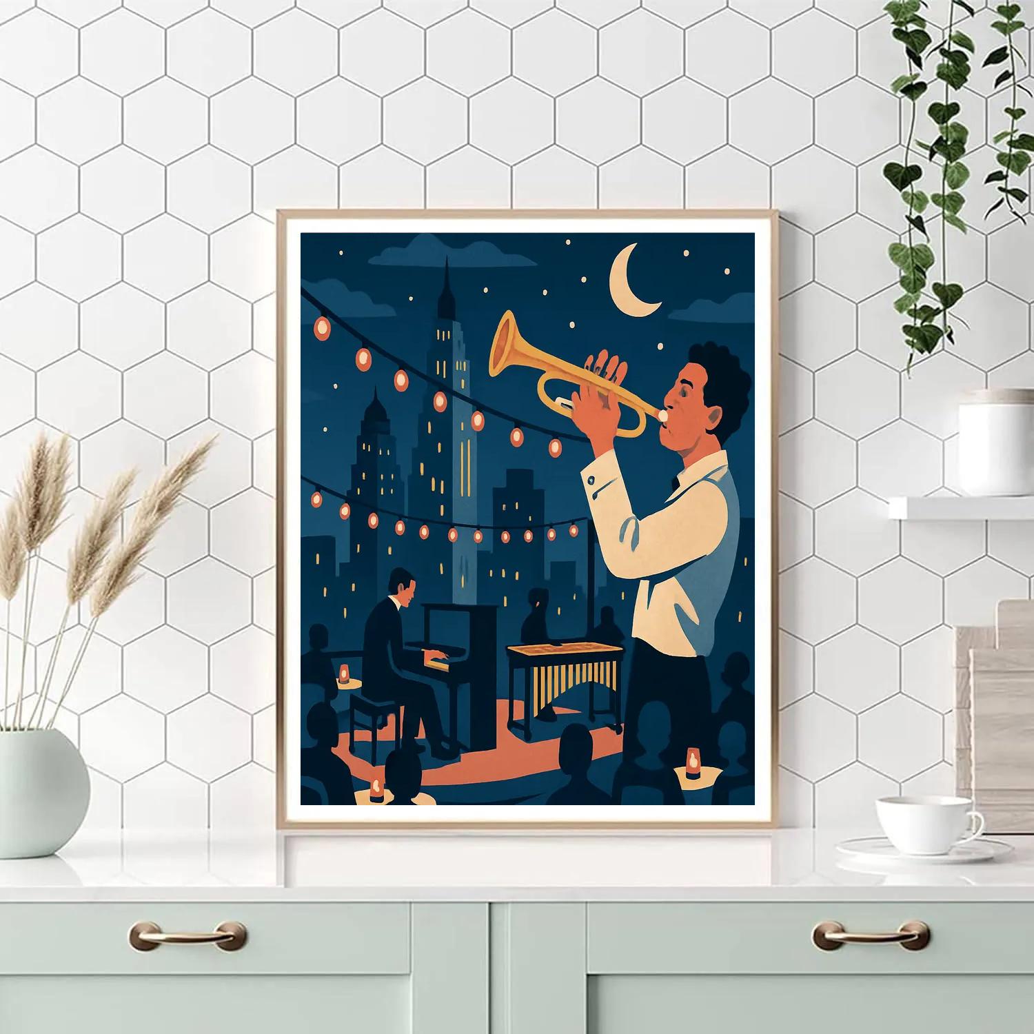 Skyline Improvisation In Jazz Club Rooftop Paint by numbers kits