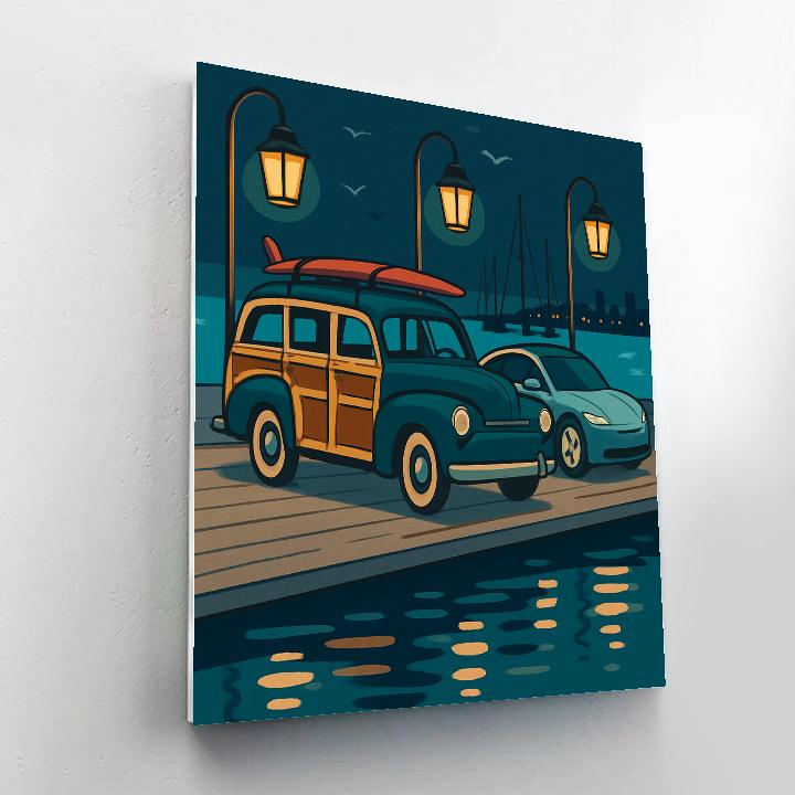 Midnight Harbor Parade With Cars paint by color