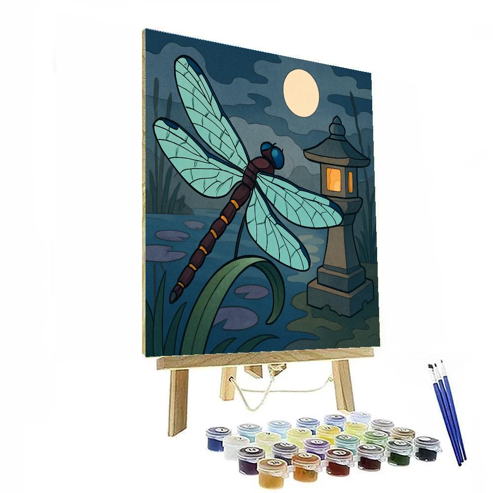 Lanternlit Garden With A Dragonfly Sentinel Numbered painting kits