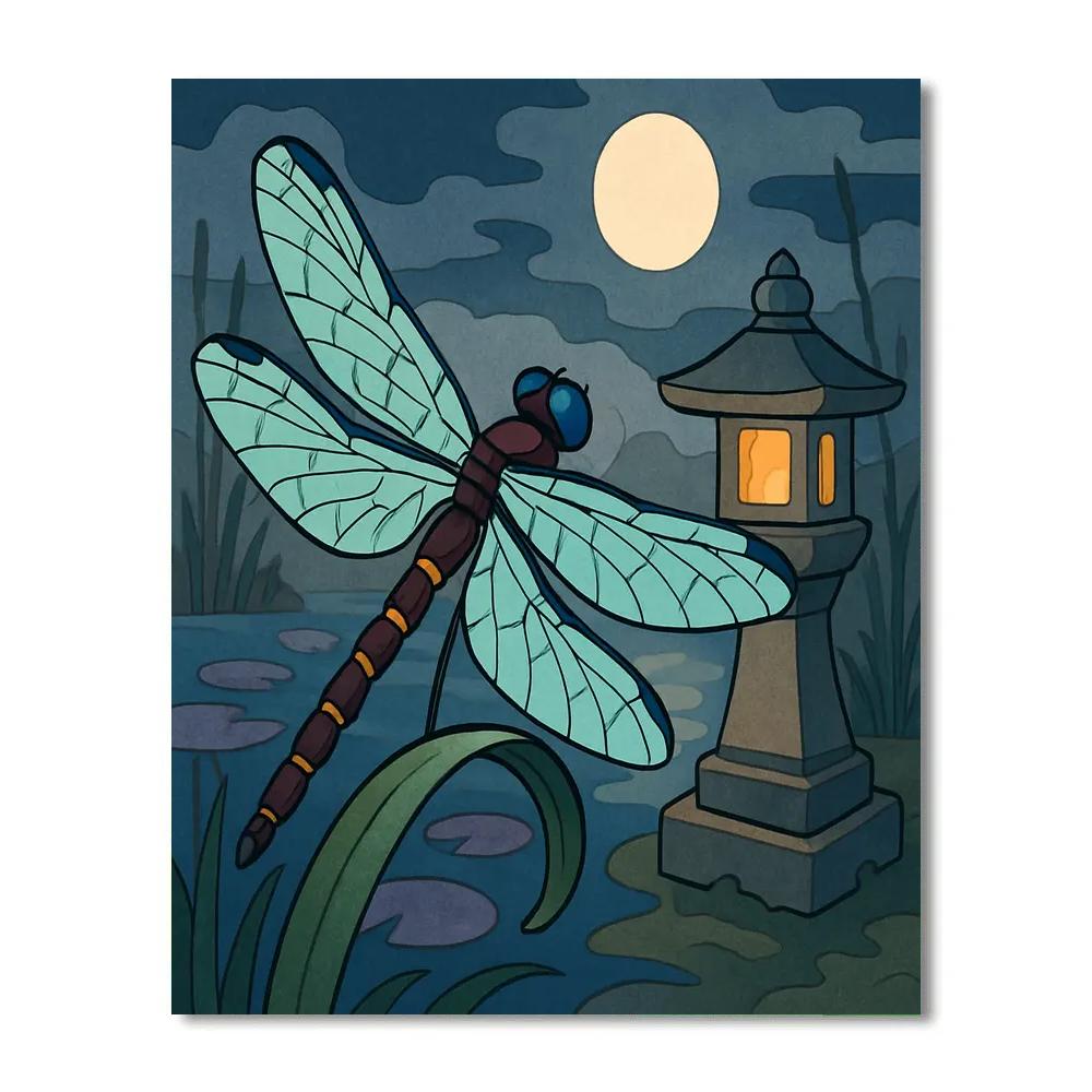 Lanternlit Garden With A Dragonfly Sentinel Numbered painting kits