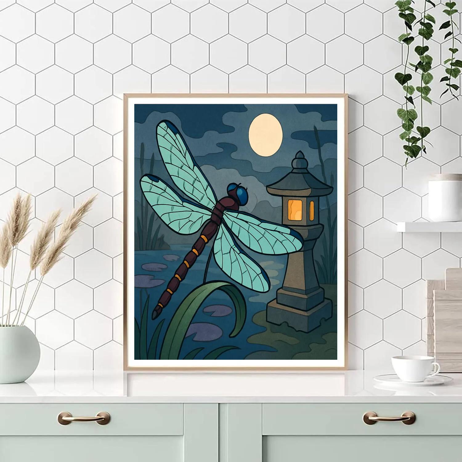 Lanternlit Garden With A Dragonfly Sentinel Numbered painting kits
