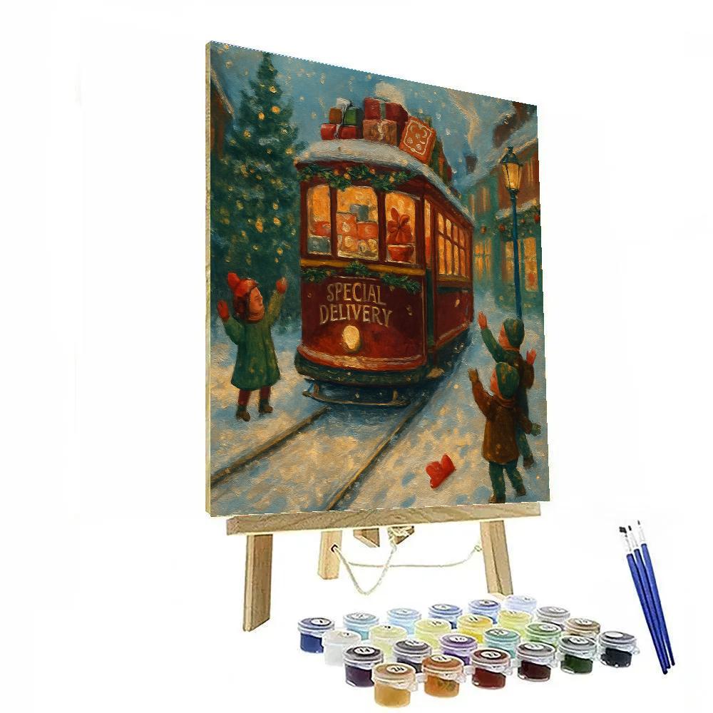 Toymakers Tram Through Frosted Fir Street painting number kit
