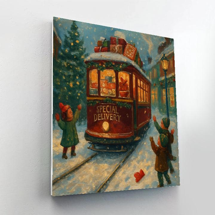 Toymakers Tram Through Frosted Fir Street painting number kit