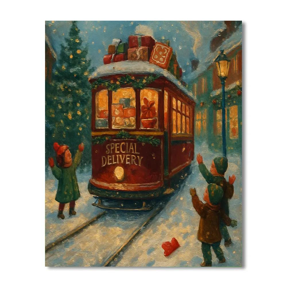 Toymakers Tram Through Frosted Fir Street painting number kit
