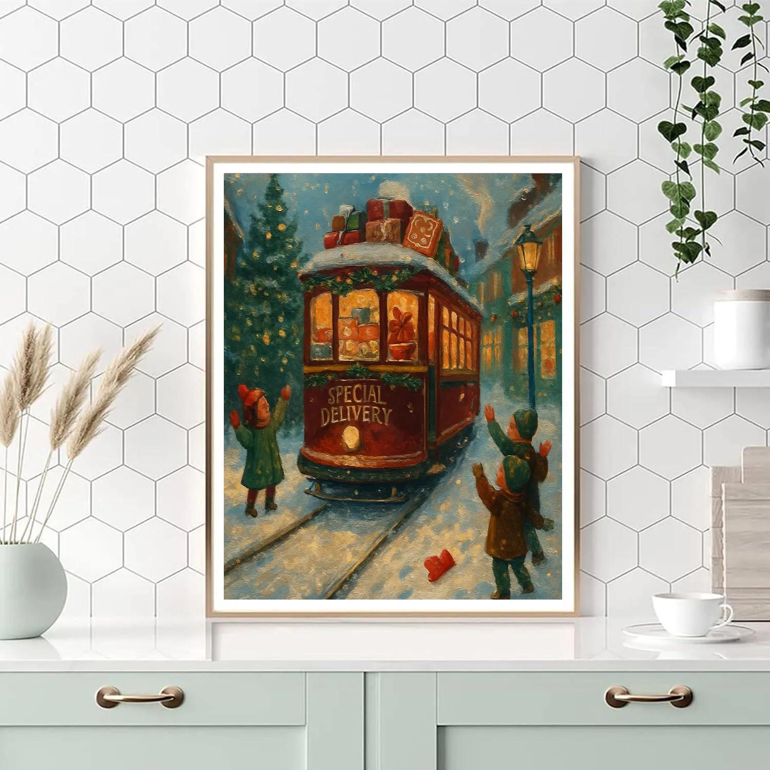 Toymakers Tram Through Frosted Fir Street painting number kit