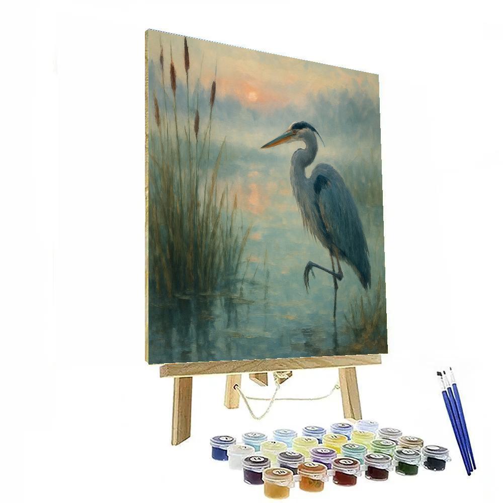 Heron At Dawn In The Marsh Glass Water DIY paint by numbers