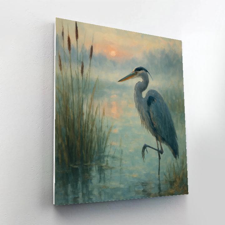 Heron At Dawn In The Marsh Glass Water DIY paint by numbers