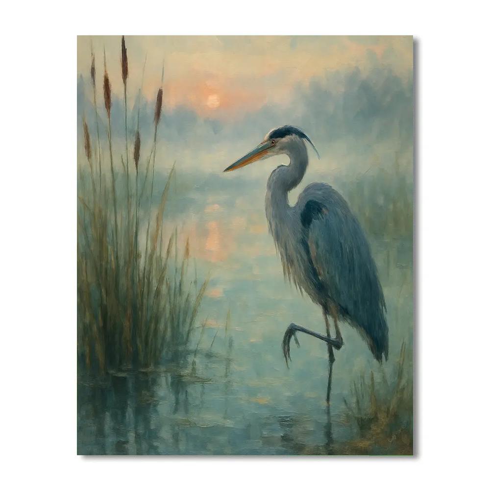Heron At Dawn In The Marsh Glass Water DIY paint by numbers