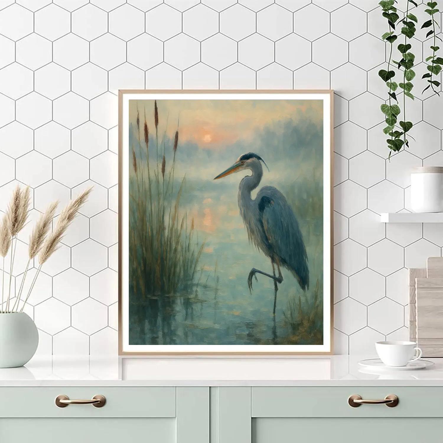 Heron At Dawn In The Marsh Glass Water DIY paint by numbers