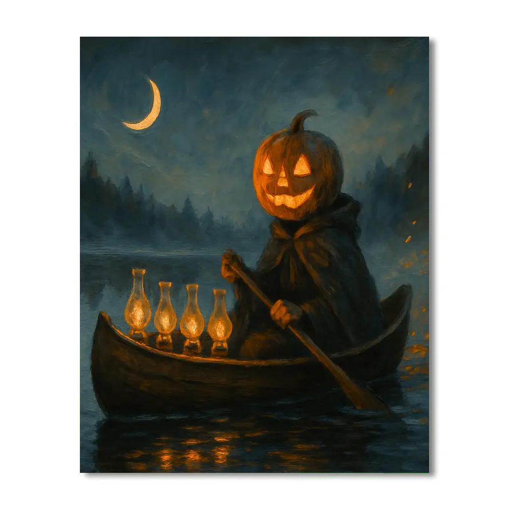 Candle Canoe On The Foggy Pumpkin Lake Paint by numbers kits