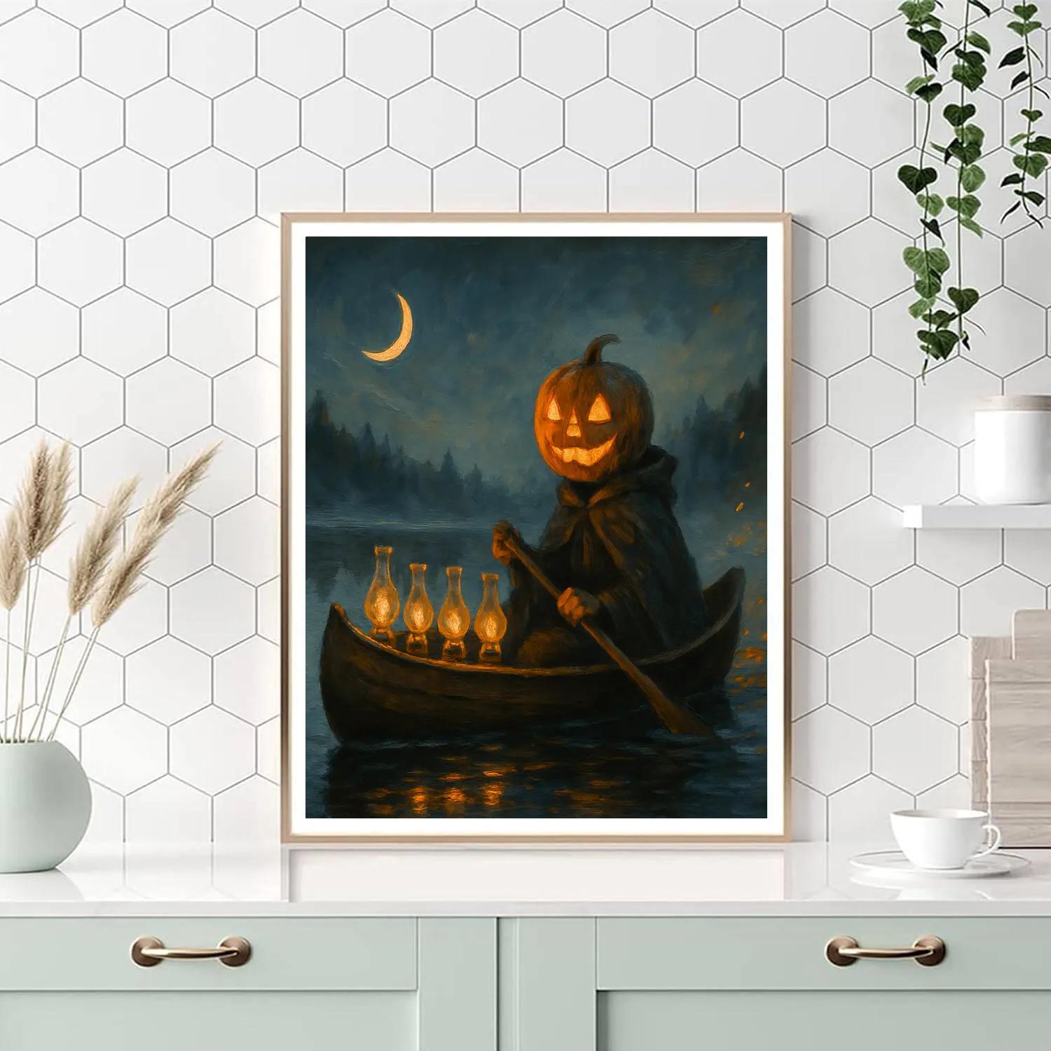 Candle Canoe On The Foggy Pumpkin Lake Paint by numbers kits