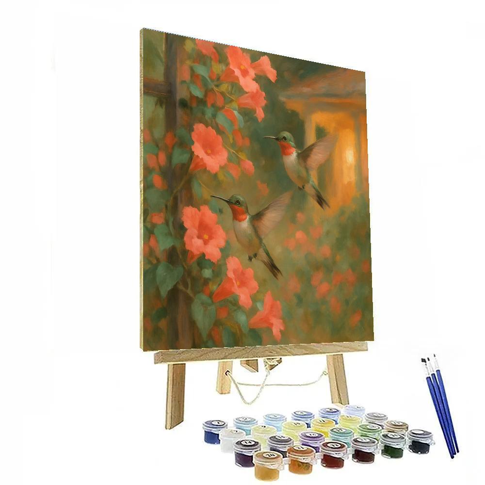 Hummingbirds At The Porch Bloom Trellis Painting by numbers kit