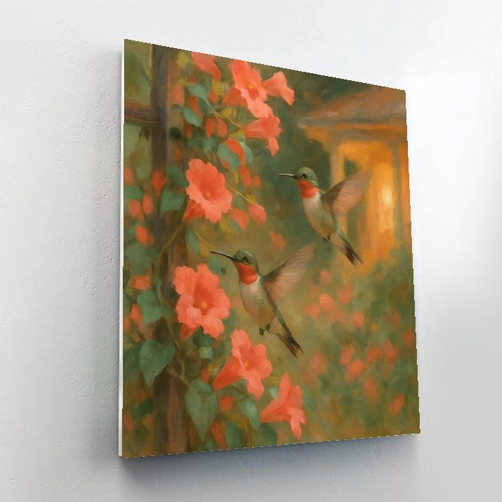 Hummingbirds At The Porch Bloom Trellis Painting by numbers kit