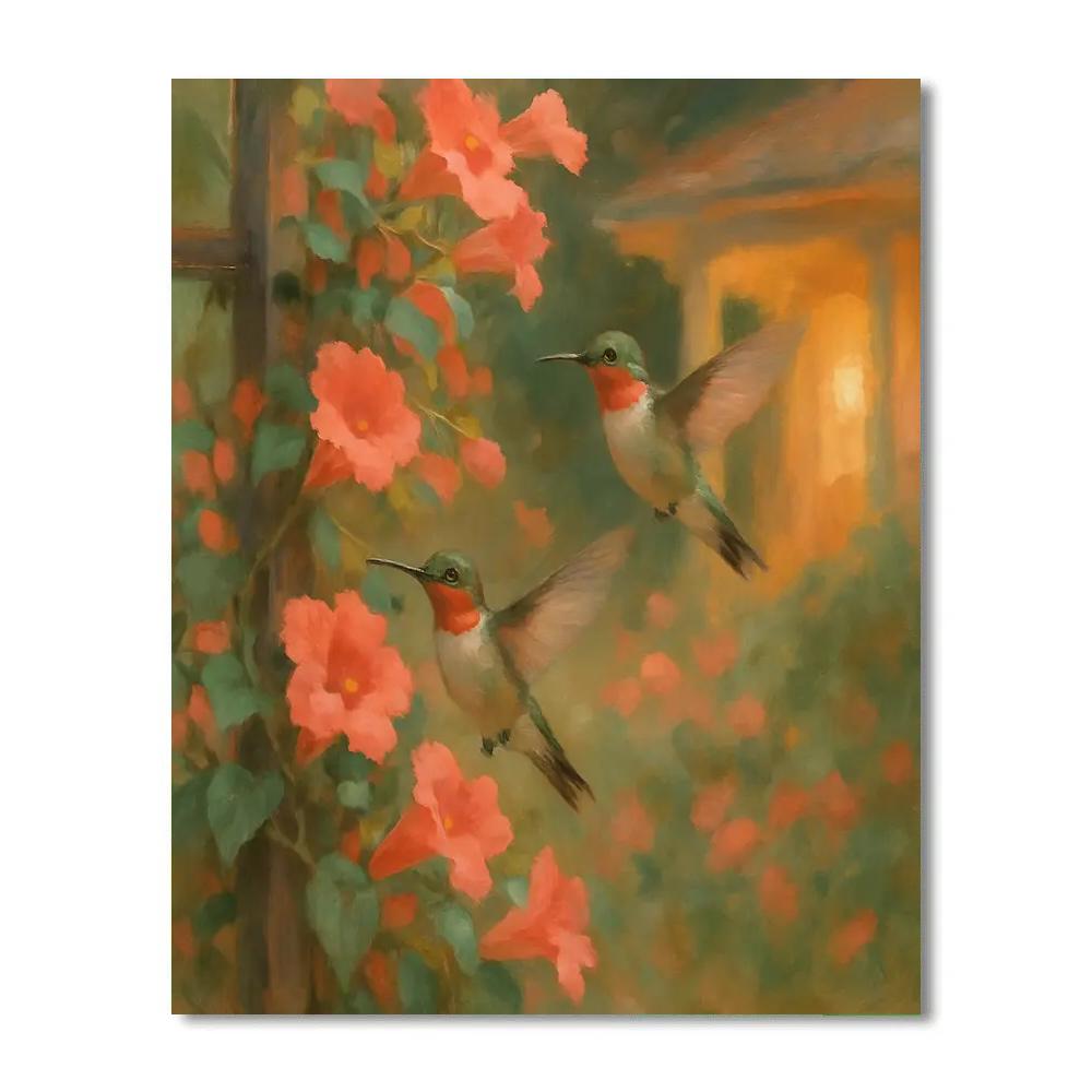 Hummingbirds At The Porch Bloom Trellis Painting by numbers kit