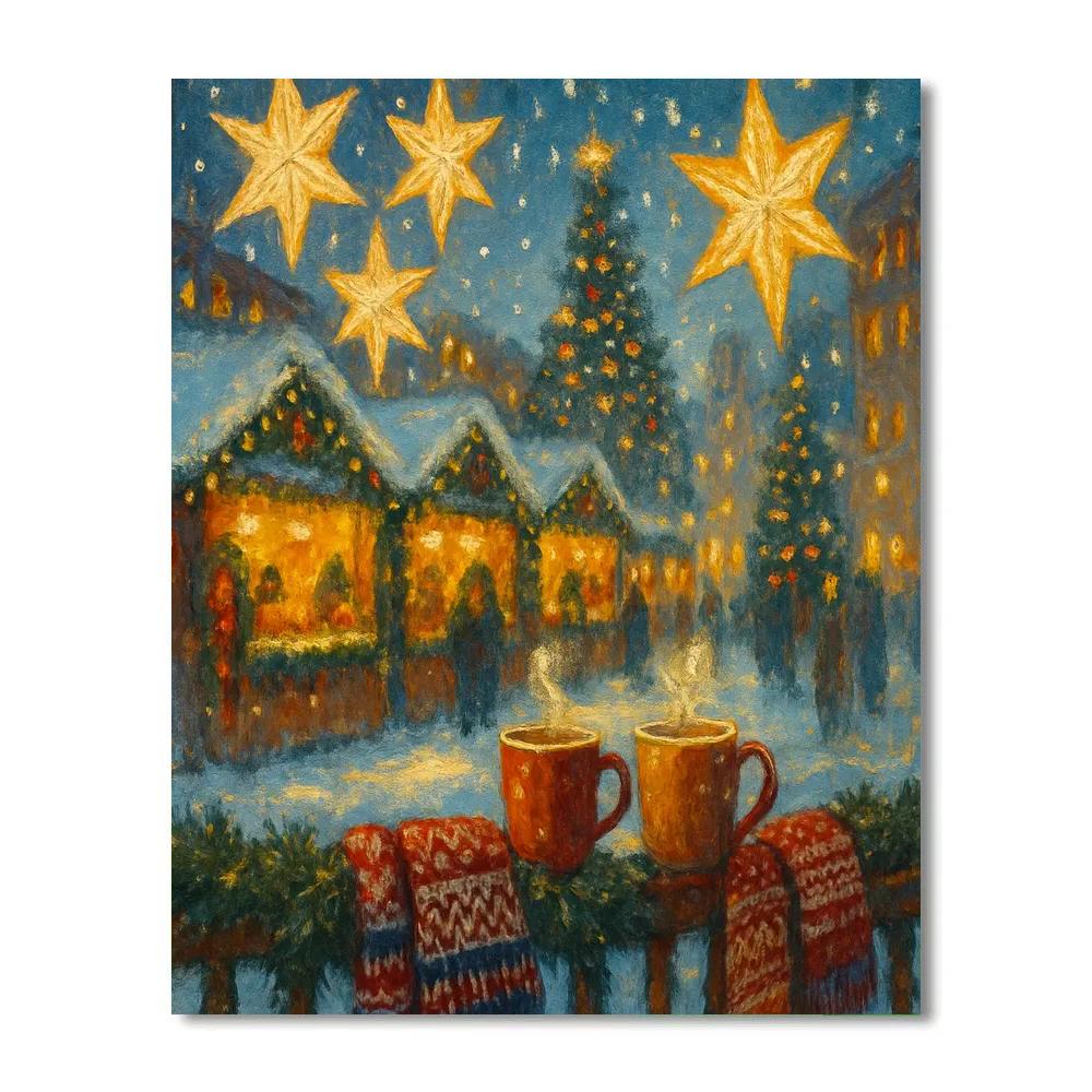 Winter Market Under Paper Star Lanterns paint by number