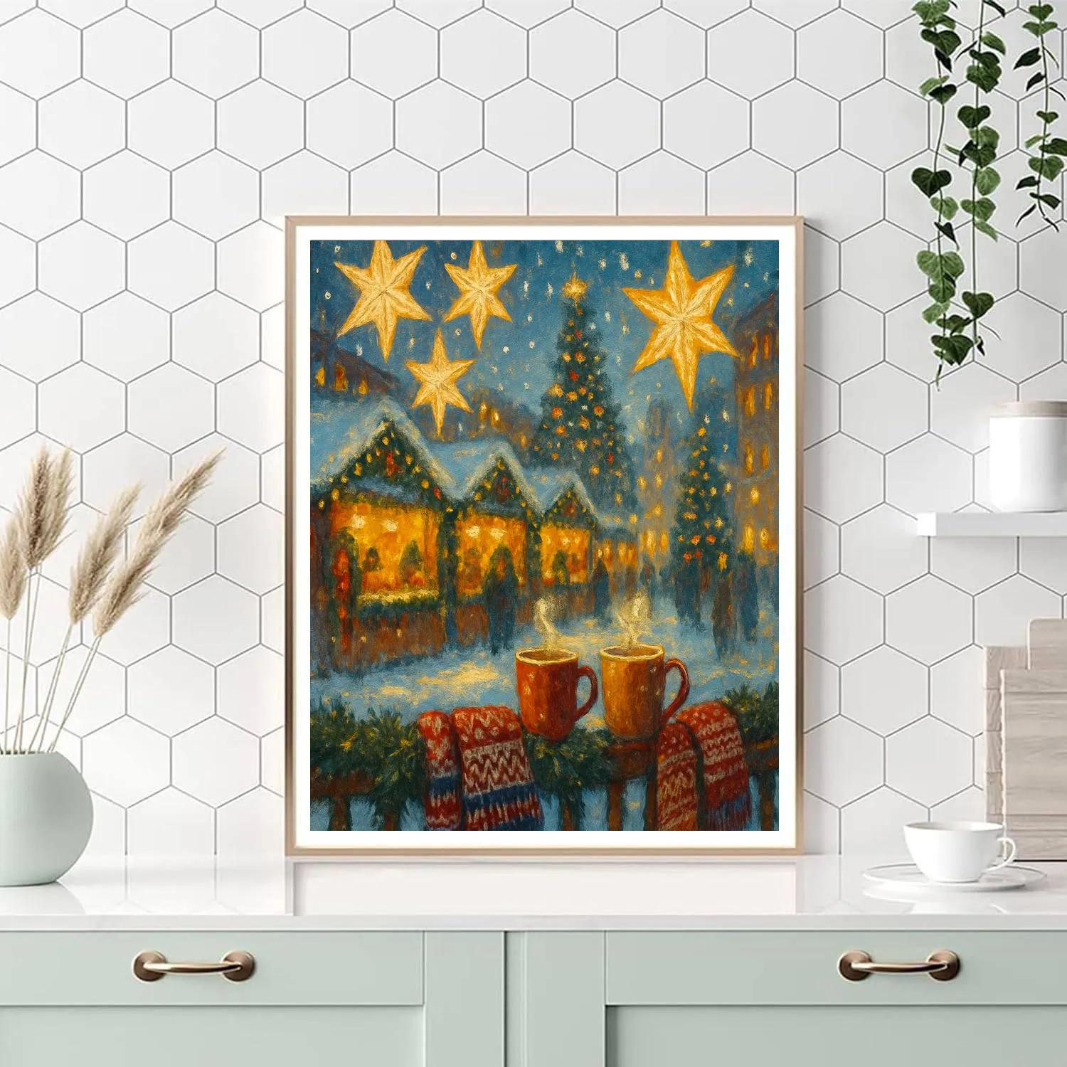 Winter Market Under Paper Star Lanterns paint by number