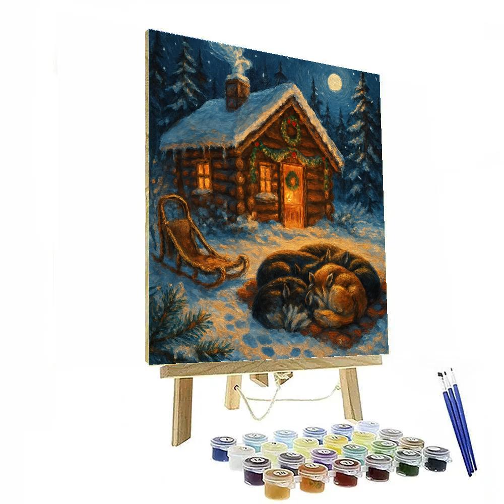 Hearthlight Cabin And The Sleeping Sled Dogs painting number kit
