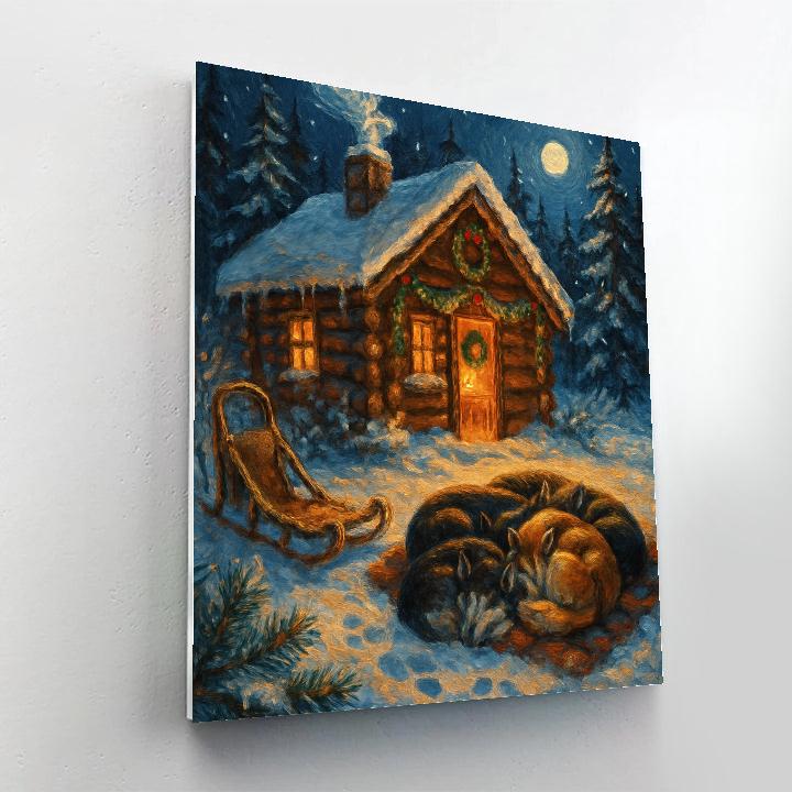 Hearthlight Cabin And The Sleeping Sled Dogs painting number kit