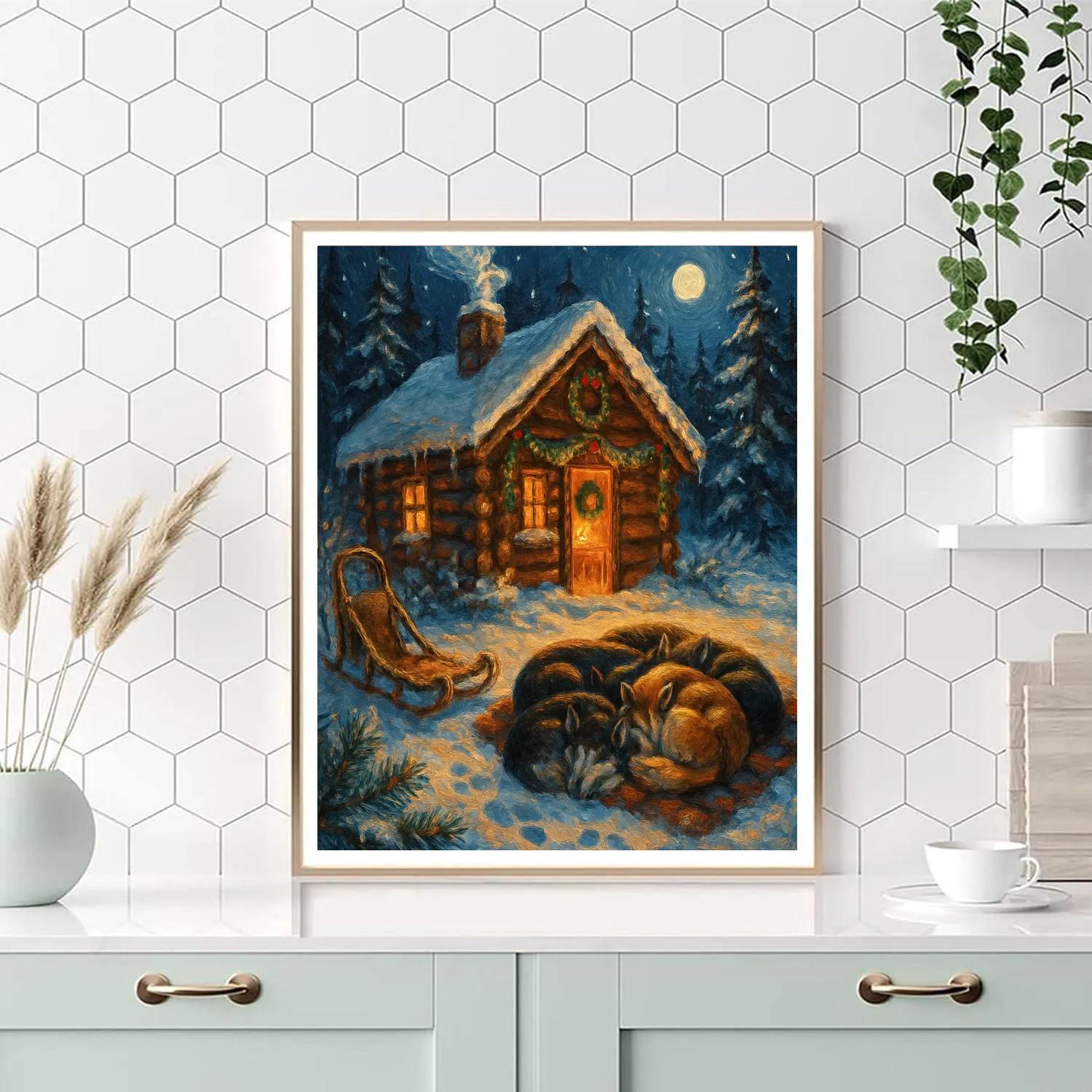 Hearthlight Cabin And The Sleeping Sled Dogs painting number kit