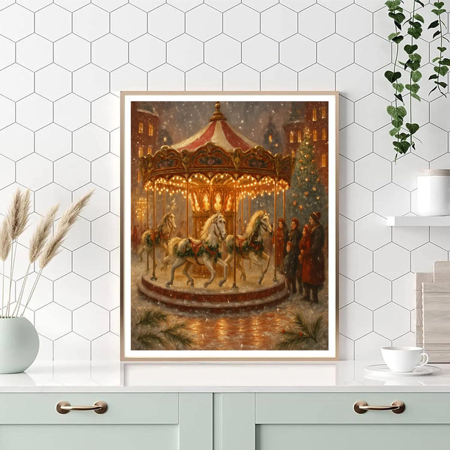 The Carousel Of Snowflakes In Town Square paint by color