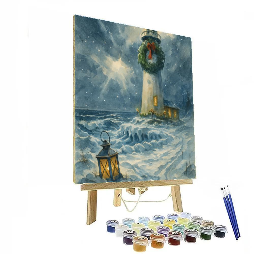 Snowy Lighthouse Wreath At The Frozen Shore painting number kit
