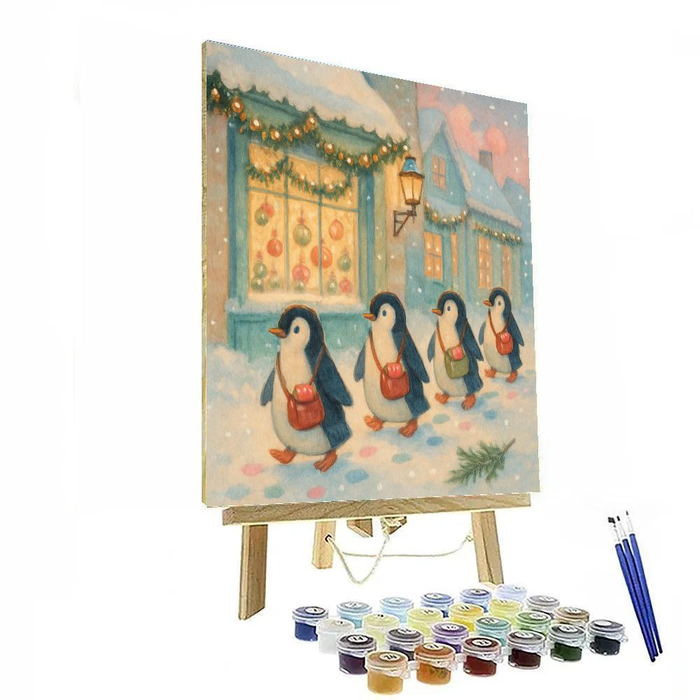 Penguin Post Parade On Icy Main Street painting number kit