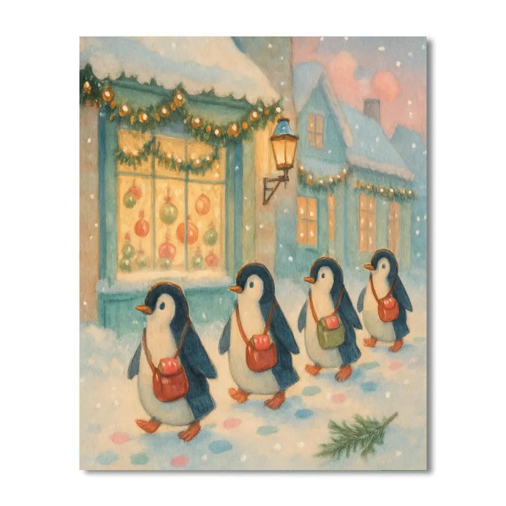 Penguin Post Parade On Icy Main Street painting number kit