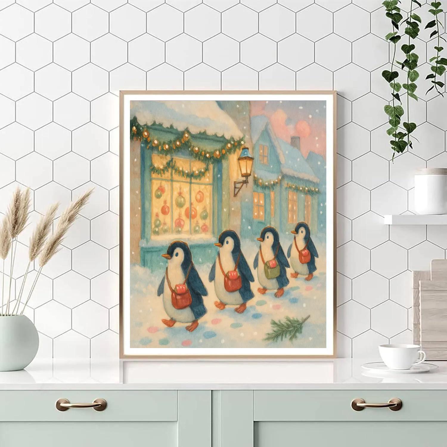 Penguin Post Parade On Icy Main Street painting number kit