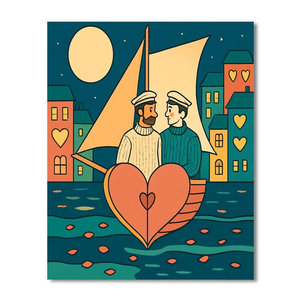 Moonlit Harbor Lovers Valentines Day Voyage DIY paint by numbers
